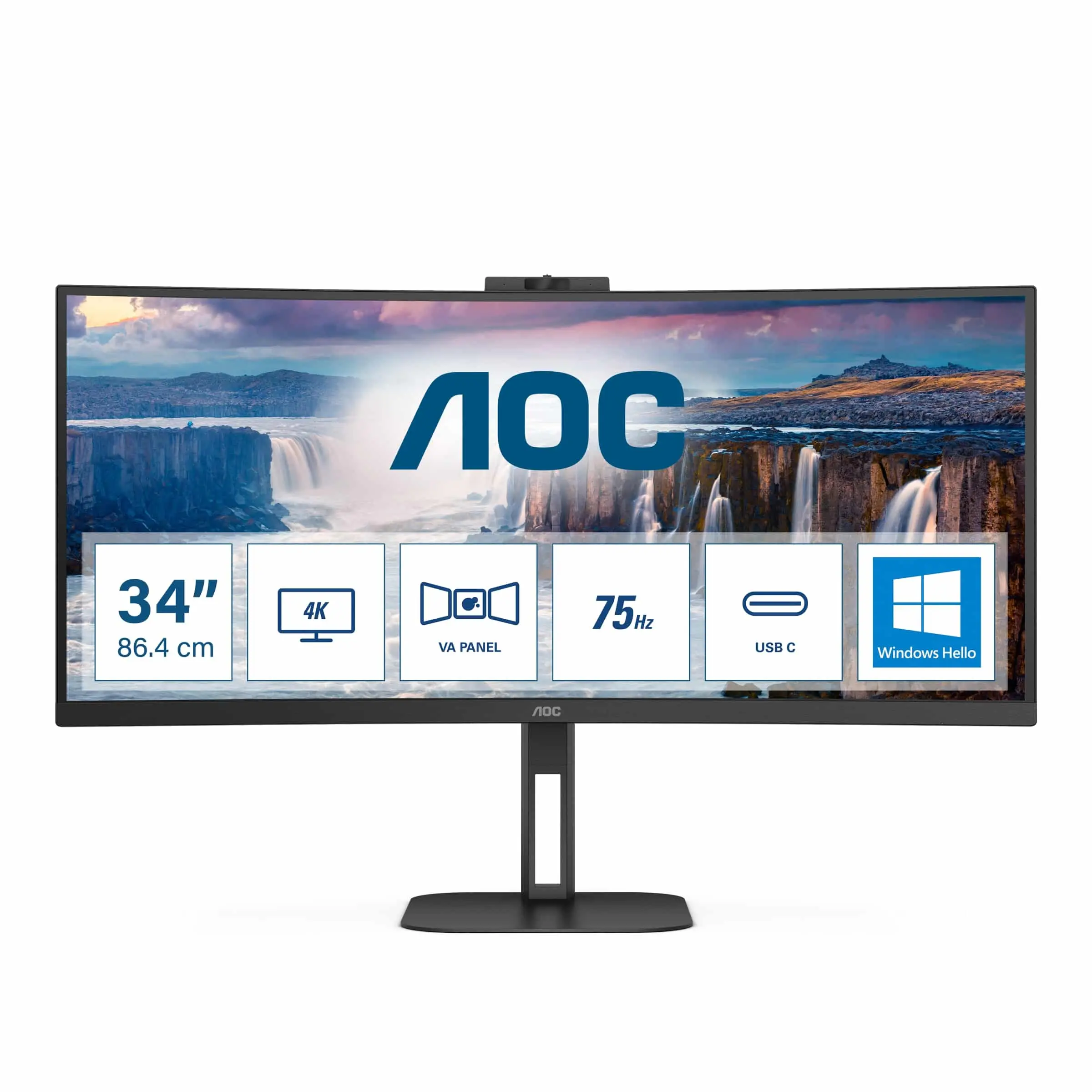 AOC CU34V5CW, 34", HDMI, DP, WCAM, USB-C, HAS