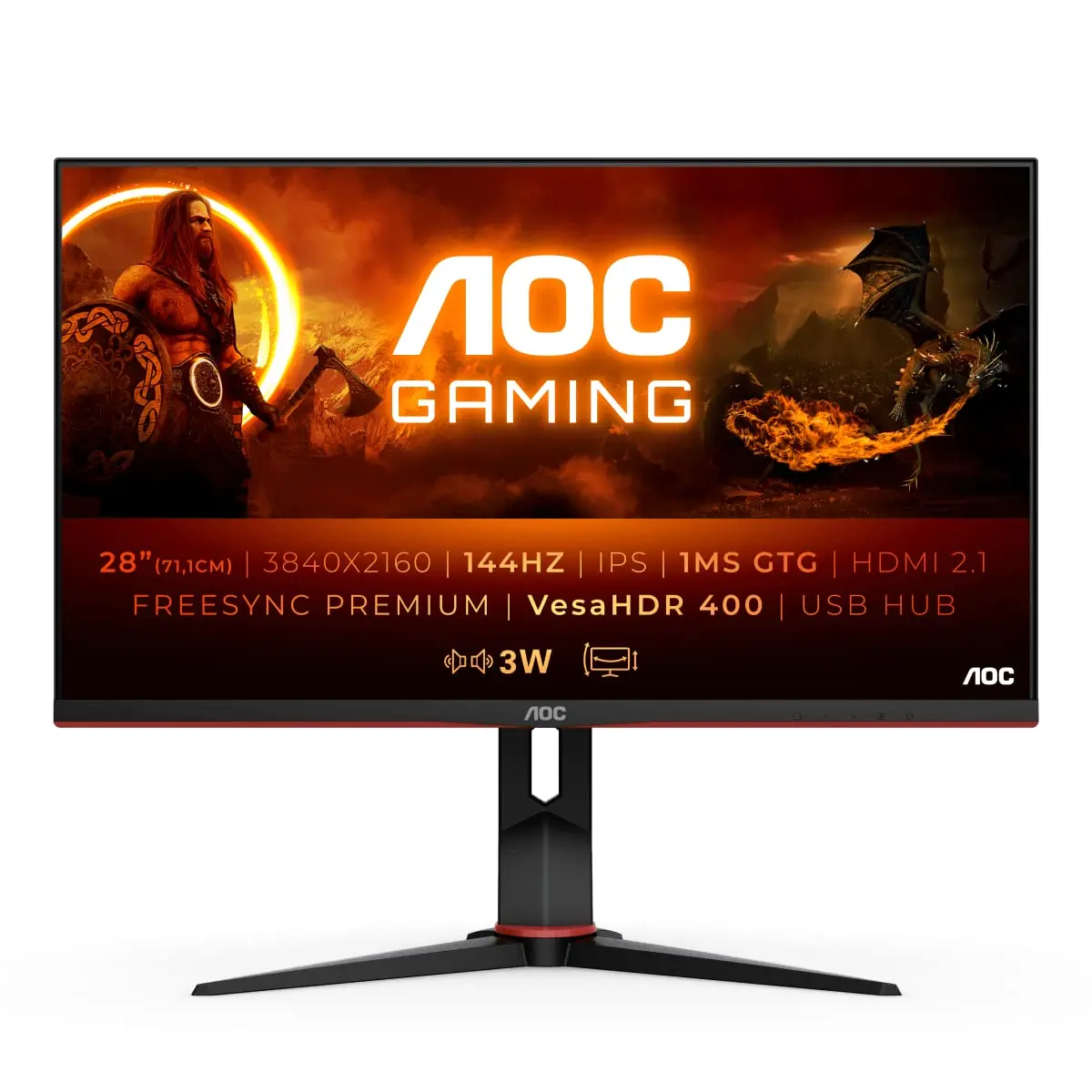 AOC U28G2XU2, 28", 2xHDMI, 2xDP, 144Hz, HAS, 4K