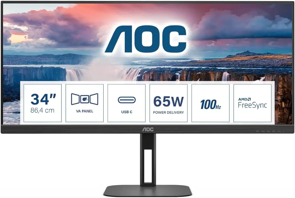 AOC U34V5C, 34", HDMI, DP, USB-C, HAS, 100HZ