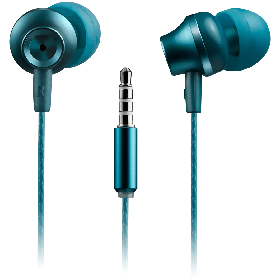 CANYON Stereo earphones with microphone, metallic shell, 1.2M, blue-green