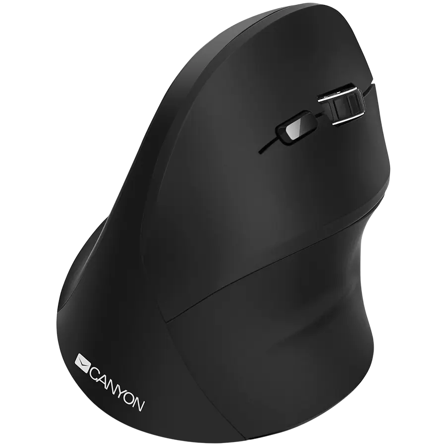 CANYON MW-16 wireless Vertical mouse, USB2.4GHz, Optical Technology, 6 number of buttons, USB 2.0, resolution: 800/1200/1600 DPI, black, size: 86*115*71mm,90g