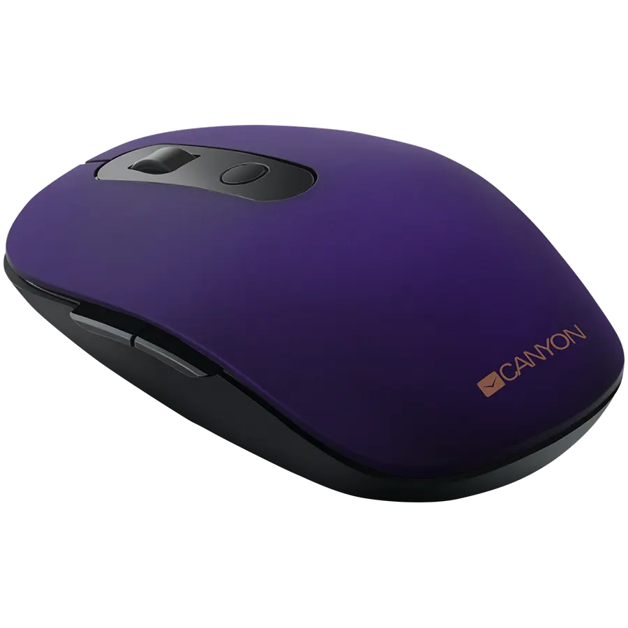 CANYON MW-9, 2 in 1 Wireless optical mouse with 6 buttons, DPI 800/1000/1200/1500, 2 mode(BT/ 2.4GHz), Battery AA*1pcs, Violet, silent switch for right/left keys, 65.4*112.25*32.3mm, 0.092kg