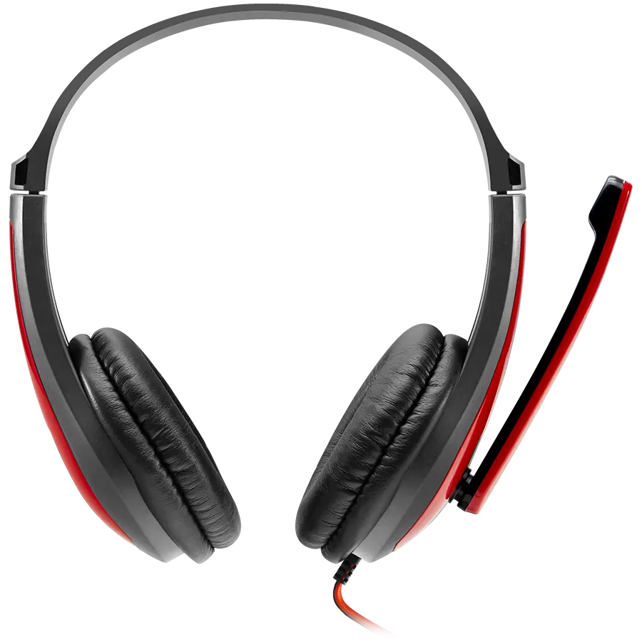 CANYON HSC-1, basic PC headset with microphone, combined 3.5mm plug, leather pads, Flat cable length 2.0m, 160*60*160mm, 0.13kg, Black-red