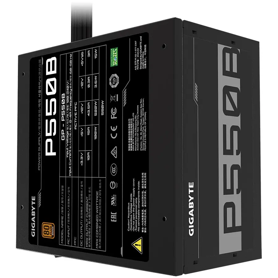 GIGABYTE P550B Power Supply 550W, 80+ Bronze, 120mm HYB fan, EU plug GP-P550B