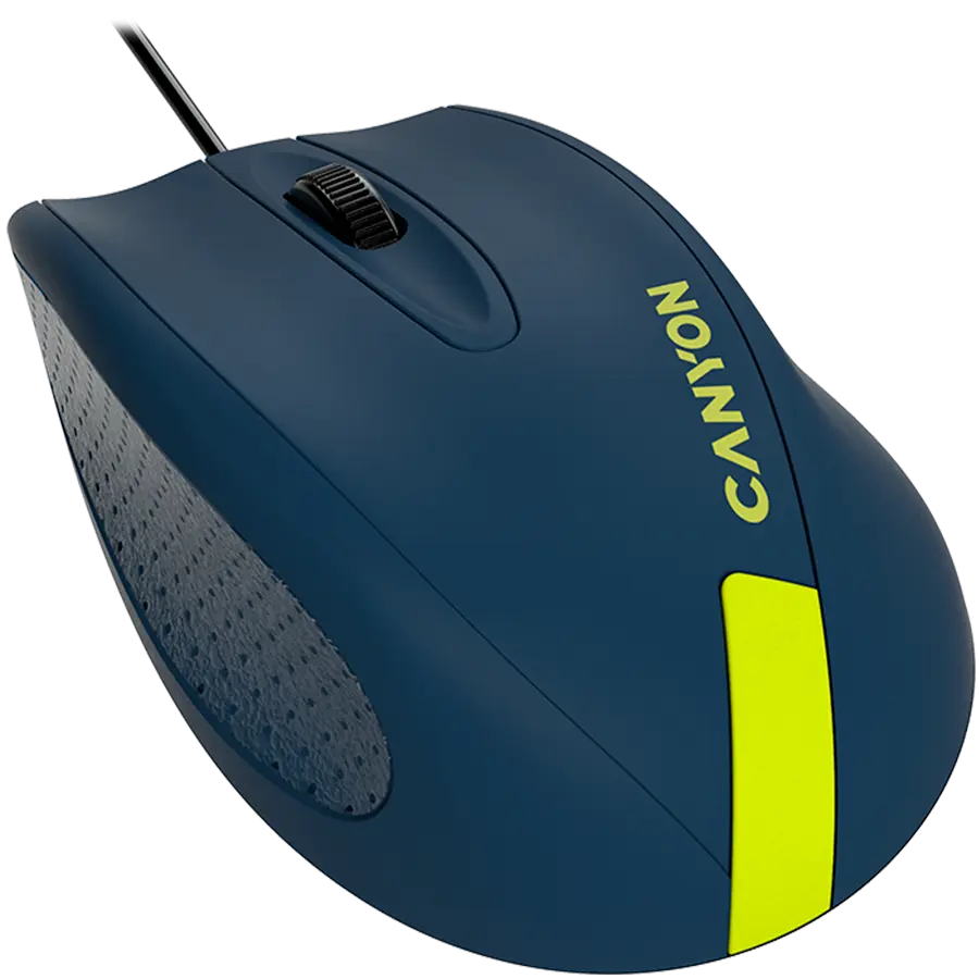 CANYON Wired Optical Mouse with 3 keys, DPI 1000 With 1.5M USB cable,Blue-Yellow,size 68*110*38mm,weight:0.072kg