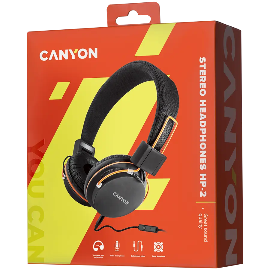 CANYON headphones, detachable cable with microphone, foldable, black