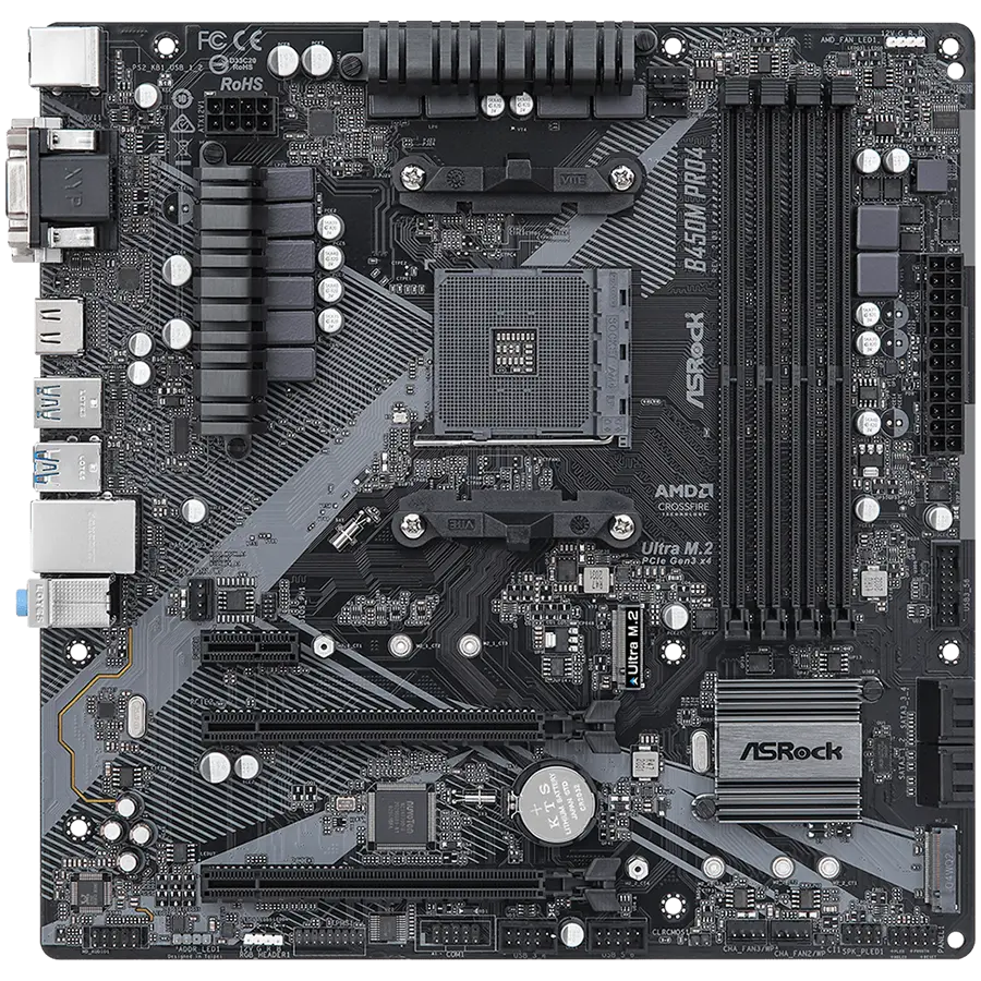 ASROCK Main Board Desktop B450M PRO4 (AM4, 4xDDR4, 1x PCIe 3.0 x16, 1x PCIe 2.0 x16, 1x PCIe 2.0 x1, 4x SATA III, RAID 0,1,10, 1x Ultra M.2 PCIe Gen3 x4, 1x M.2 SATA3, 1x COM Port header, 8x USB 3.0, GLAN, VGA, HDMI, DVI) mATX, Retail B450M PRO4 R2.0