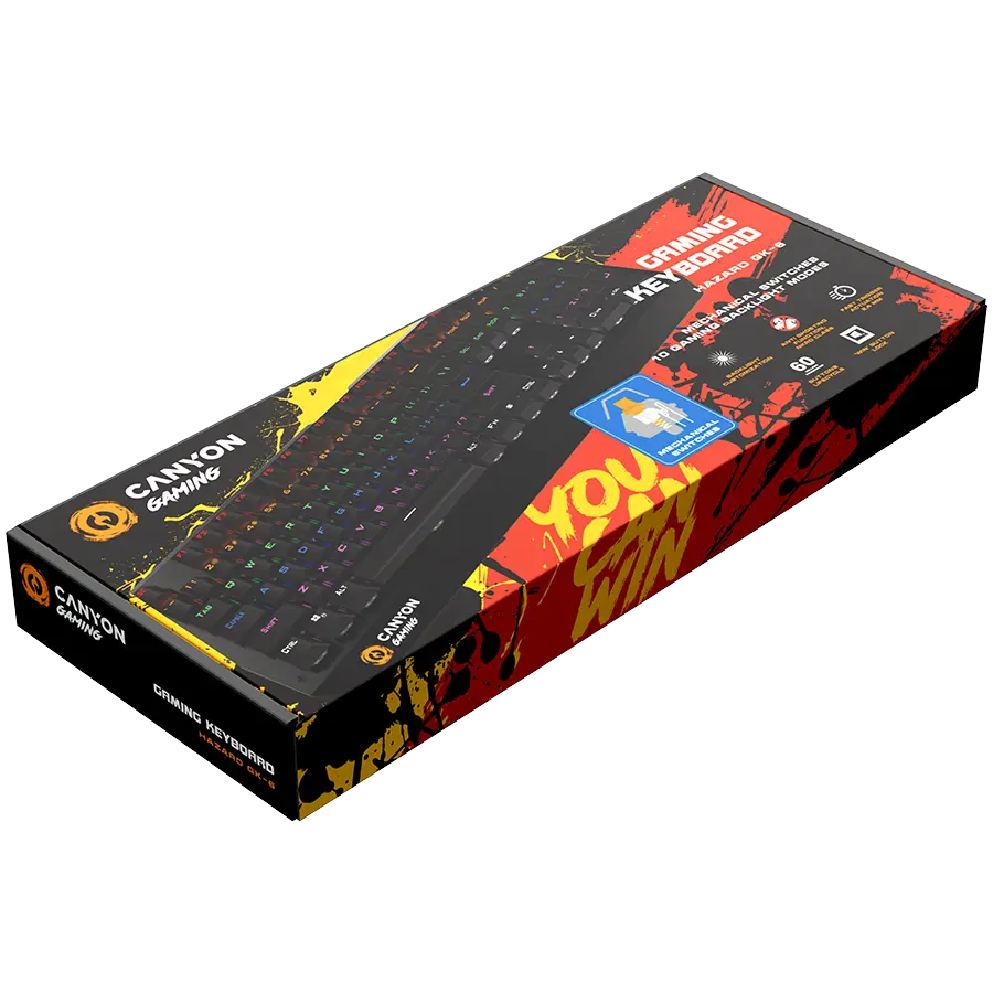 CANYON Wired multimedia gaming keyboard with lighting effect, 108pcs rainbow LED, Numbers 104keys, EN double injection layout, cable length 1.8M