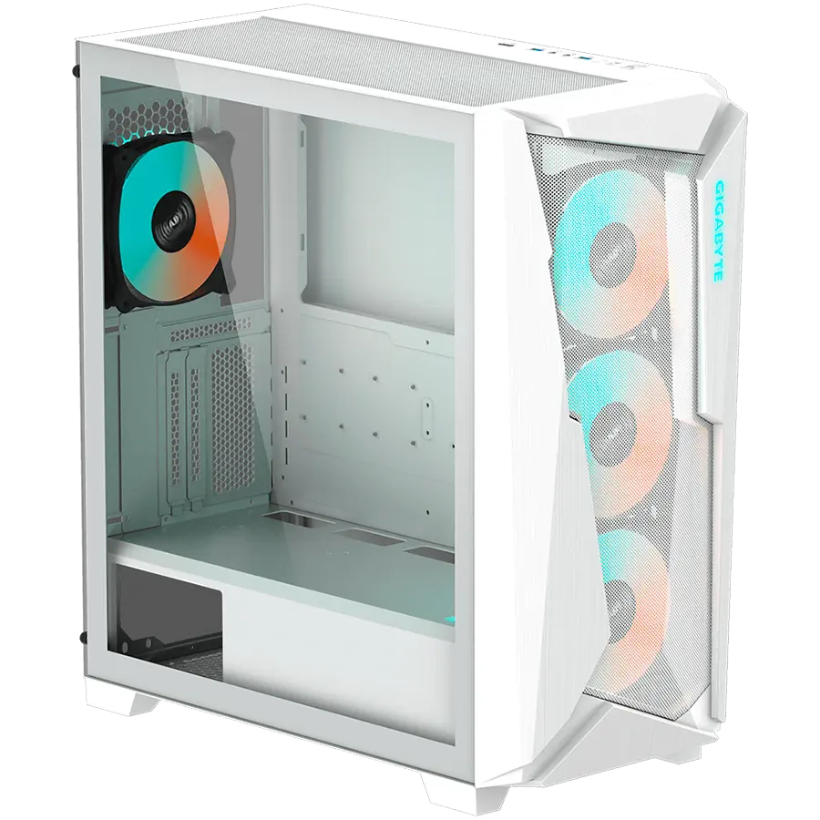 Gigabyte C301 GLASS Midi Tower, E-ATX, USB 3.1 Gen2 Type-C x1, USB 3.0 x2, Audio In & Out, LED Switch, 4x 120mm ARGB fans, Tempered Glass, White