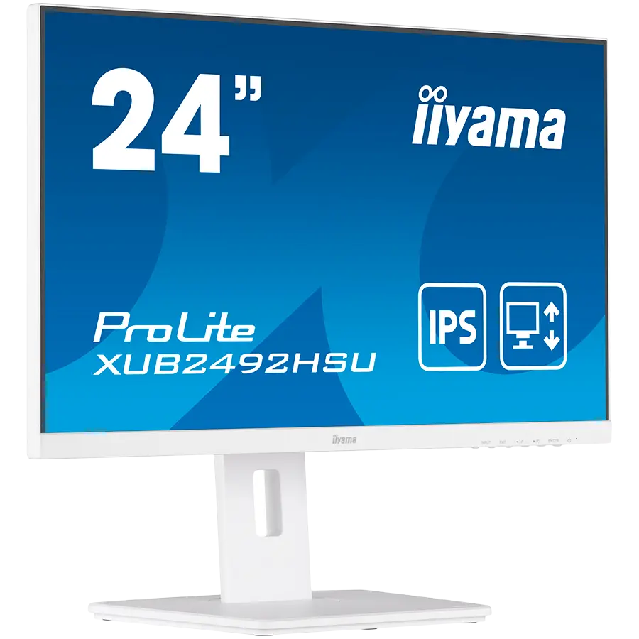 IIYAMA Monitor 24" WHITE, ETE IPS-panel, 1920x1080, 13cm Height Adj. Stand, Pivot, 250cd/m², Speakers, VGA, HDMI, DisplayPort, 4ms, USB-HUB (23,8" VIS)