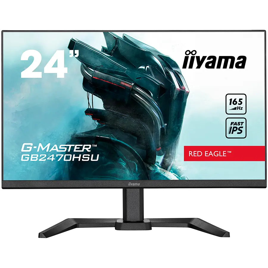 IIYAMA Monitor 24" ETE Fast IPS Gaming, G-Master Red Eagle, FreeSync Premium, 1920x1080@165Hz, 250cd/m², 1100:1, HDMI, DisplayPort, 0,8ms (MPRT), Speakers, USB-HUB (2x2.0), Black Tuner, 15cm Height Adj. Stand