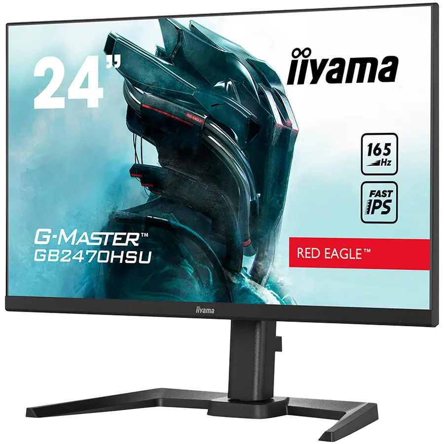 IIYAMA Monitor 24" ETE Fast IPS Gaming, G-Master Red Eagle, FreeSync Premium, 1920x1080@165Hz, 250cd/m², 1100:1, HDMI, DisplayPort, 0,8ms (MPRT), Speakers, USB-HUB (2x2.0), Black Tuner, 15cm Height Adj. Stand