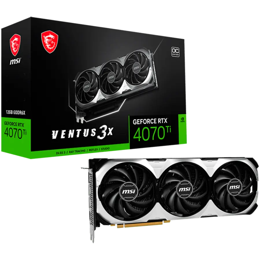 MSI Video Card NVidia GeForce RTX 4070 Ti VENTUS 3X E 12G OC (12GB GDDR6X/192bit, PCI-E Gen4, 1x 16-pin Power Connector, 3x DP, 1x HDMI, 700W recommended PSU), Retail RTX 4070 TI VENTUS 3X E 12G OC