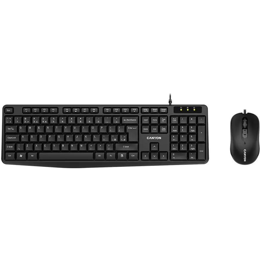 CANYON USB standard KB, water resistant AD layout bundle with optical 3D wired mice 1000DPI black