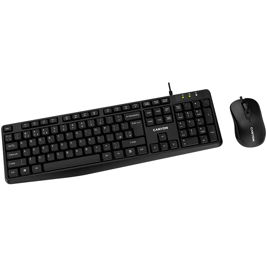 CANYON USB standard KB, water resistant AD layout bundle with optical 3D wired mice 1000DPI black