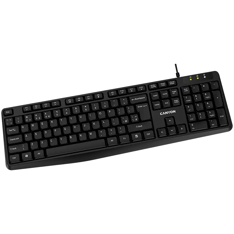 CANYON KB-1, Wired Keyboard, 104 keys, USB2.0, Black, cable length 1.5m, 443*145*24mm, 0.37kg, Adriatic