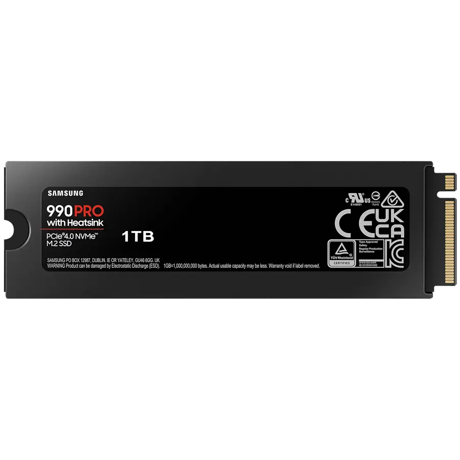 Samsung SSD 1TB M.2 PCIEx4 PCI Gen4.0 990 Pro with Heatsink 600 TBW 5 yrs