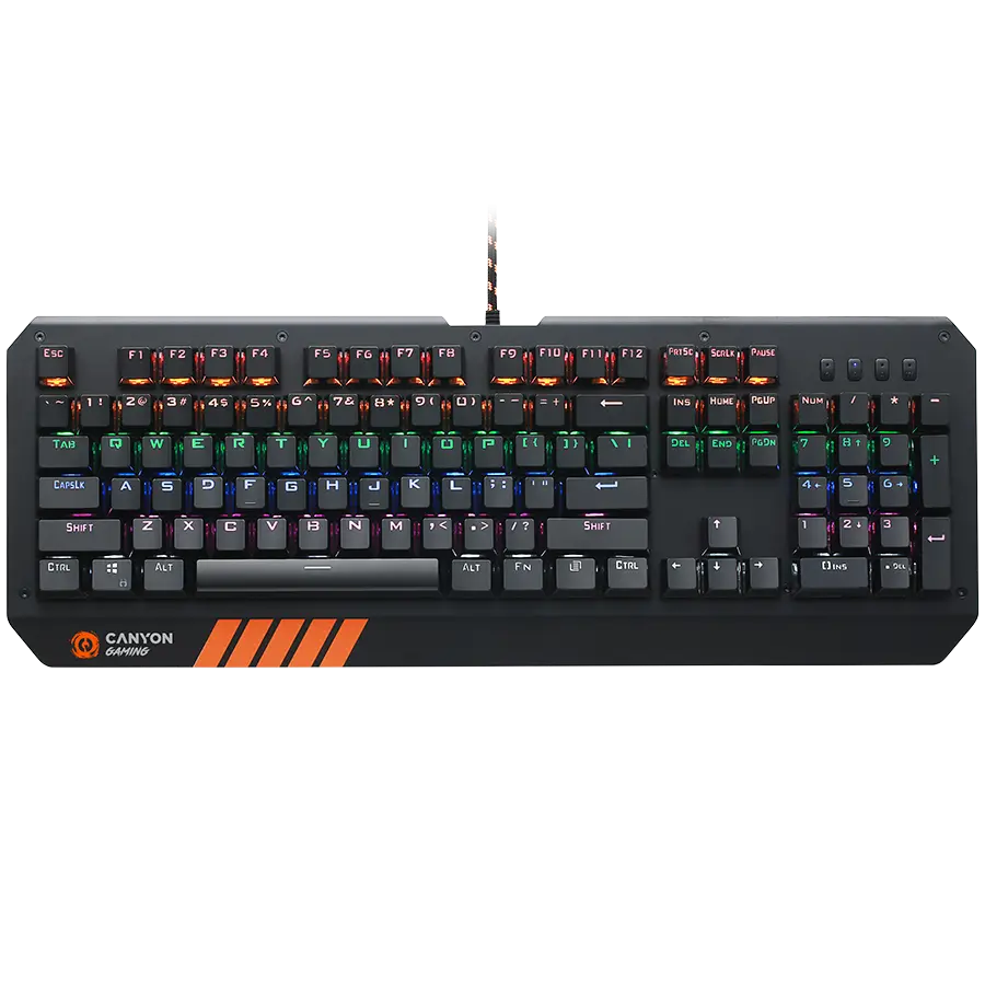 CANYON Wired multimedia gaming keyboard with lighting effect, 108pcs rainbow LED, Numbers 104keys, EN double injection layout, cable length 1.8M