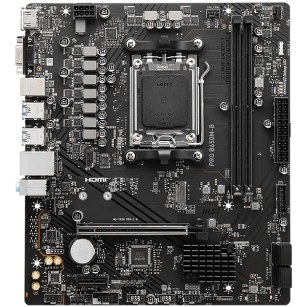 MSI Main Board Desktop PRO B650M-B (AM5, 2x DDR5, 1xHDMI, 1x VGA, 1x PCI-E x16, 1x PCI-E x1, 1x M.2, 4x SATA 6G, 6x USB 3.2 Gen1 Type A, 6x USB 2.0, 2.5G LAN) mATX PRO_B650M-B