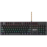 Wired black Mechanical keyboard With colorful lighting system104PCS rainbow backlight LED,also can custmized backlight,1.8M braided cable length,rubber feet,English layout double injection,Numbers 104 keys,keycaps,0.7kg, Size 429*124*35mm